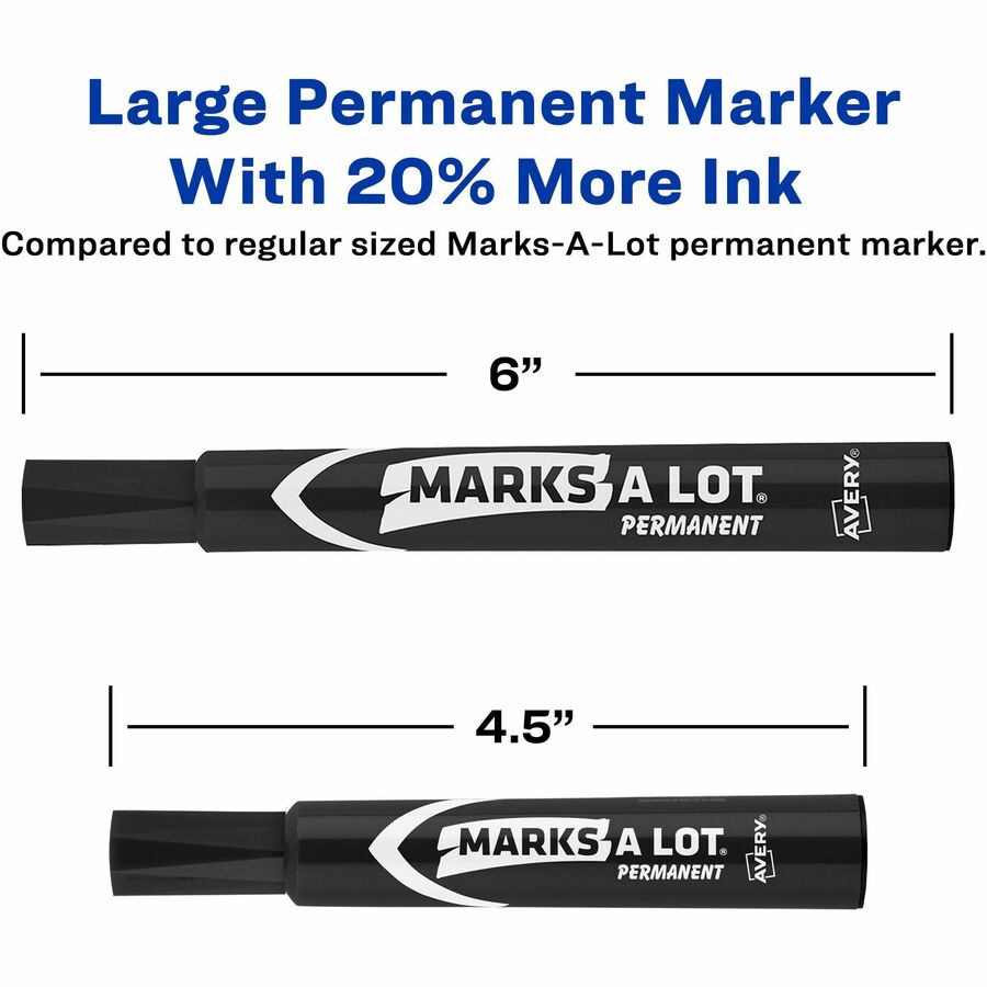 Avery® Large Desk-Style Permanent Markers - 4.7625 mm Marker Point Size - Chisel Marker Point Style - Blue - Blue Plastic Barrel - 1 Dozen