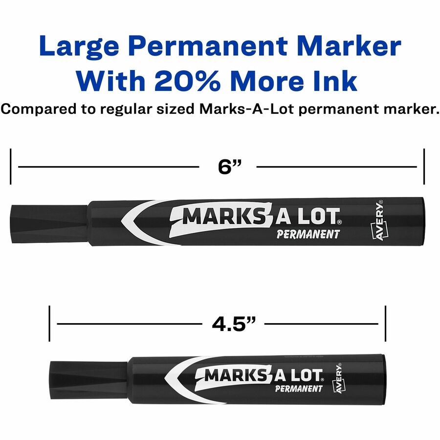 Avery® Marks A Lot® Permanent Markers, Large Desk-Style Size, Chisel Tip, 1 Black Marker (08888) - Avery® Marks A Lot Permanent Markers, Large Desk-Style, 1 Black Marker
