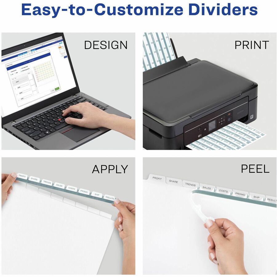 Avery® Index Maker Index Divider - 60 x Divider(s) - Print-on Tab(s) - 12 - 12 Tab(s)/Set - 8.5" Divider Width x 11" Divider Length - 3 Hole Punched - White Paper Divider - White Paper Tab(s) - Recycled - 1