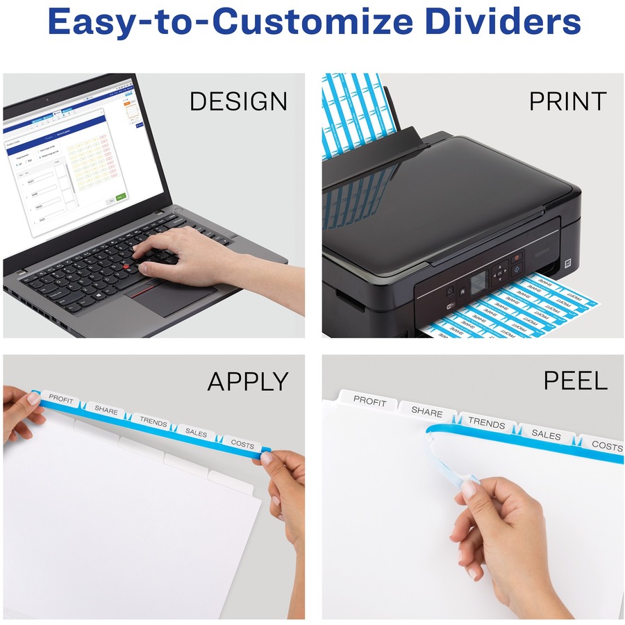 Avery® Index Maker Index Divider - 25 x Divider(s) - Print-on Tab(s) - 5 - 5 Tab(s)/Set - 8.5" Divider Width x 11" Divider Length - 3 Hole Punched - White Paper Divider - Multicolor Paper Tab(s) - 5 / Pack
