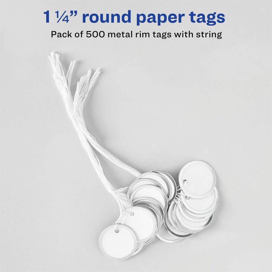 Avery® Metal Rim Key Tags - 1.25" Diameter - Round - String Fastener - 500 / Box - Metal - White