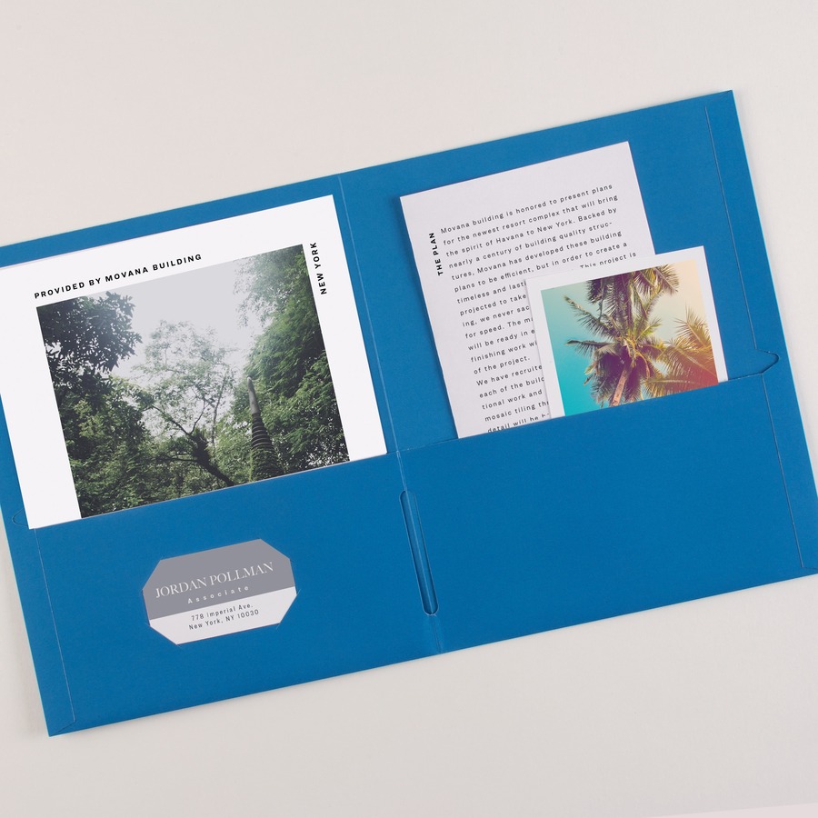 Avery® Letter Pocket Folder - 8 1/2" x 11" - 40 Sheet Capacity - 2 Internal Pocket(s) - Embossed Paper - Light Blue - 25 / Box