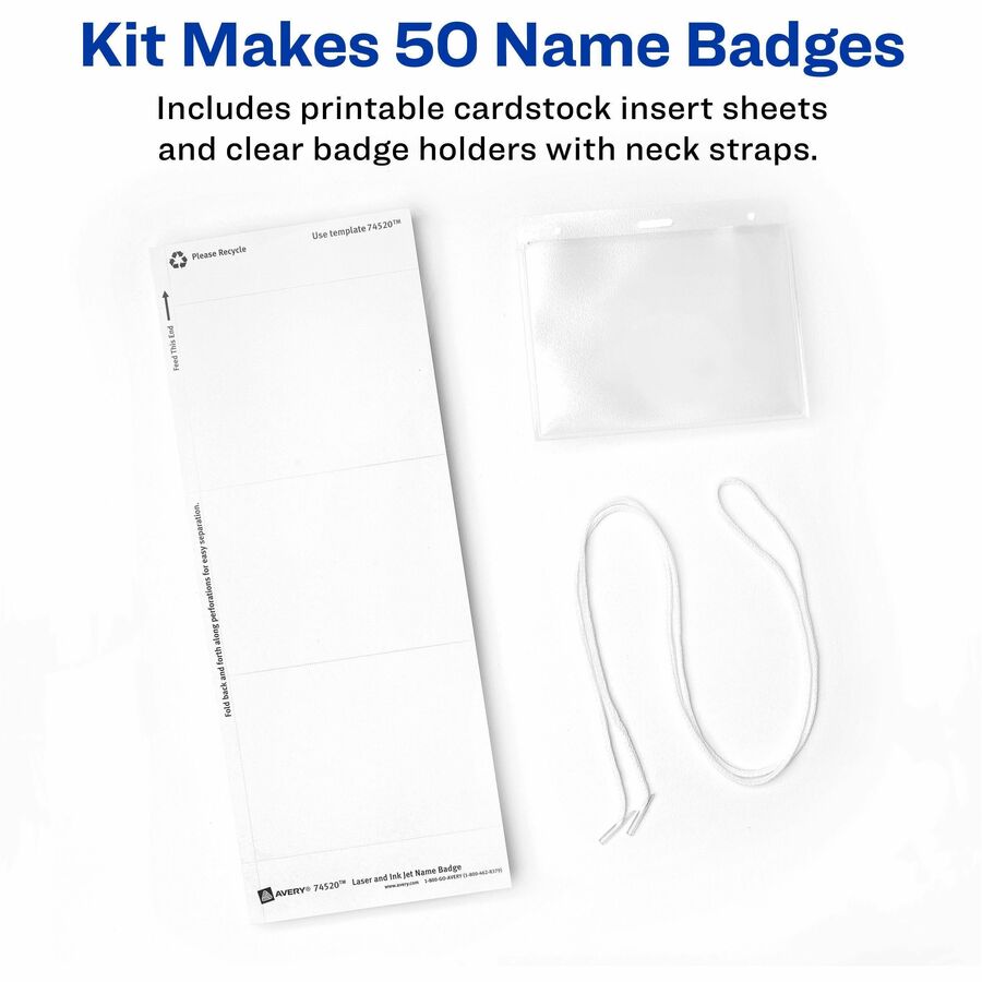 Avery® Hanging Style Name Badges - 4" x 3" - 50 / Box - Durable, Micro Perforated, Printable, PVC-free - White
