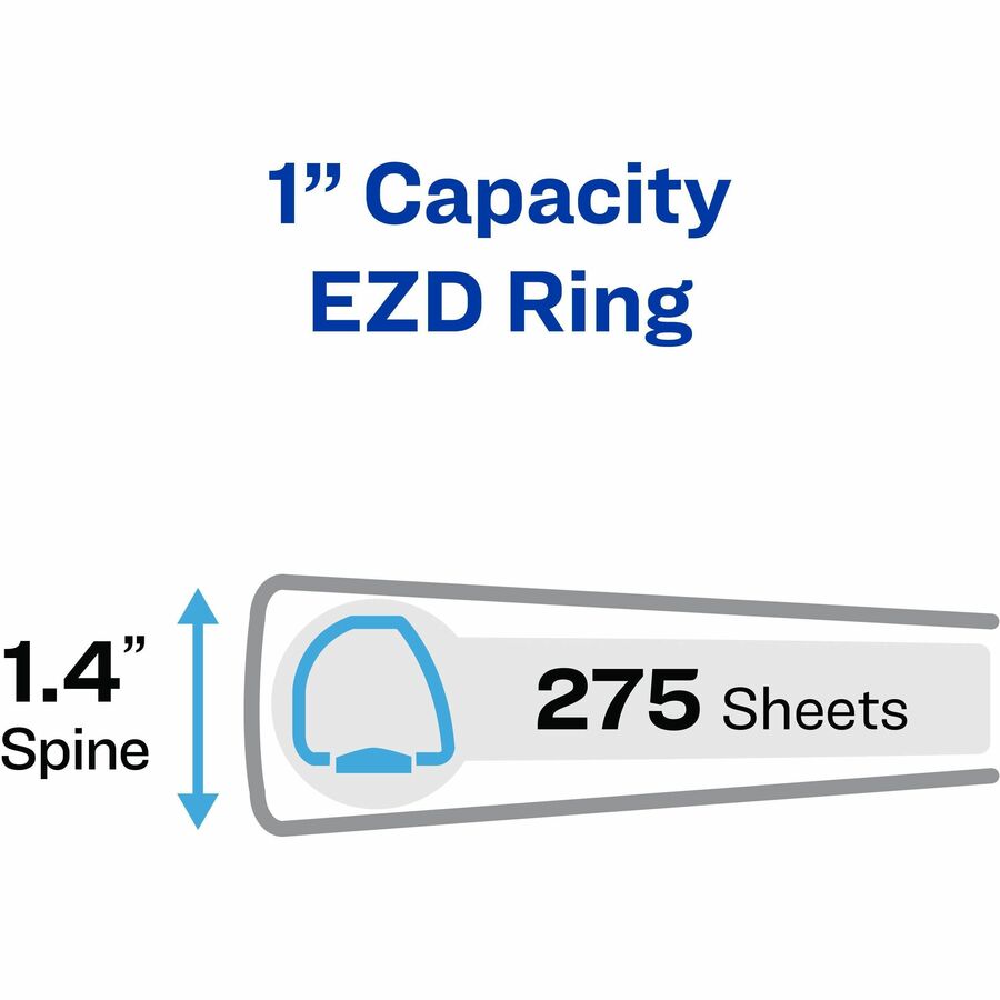 Avery® Heavy-Duty Binder with Locking One Touch EZD Rings - 1" Binder Capacity - Letter - 8 1/2" x 11" Sheet Size - 275 Sheet Capacity - Ring Fastener(s) - 4 Internal Pocket(s) - Polypropylene - Black - Recycled - Label Holder, Pocket, One Touch Ring, - Standard Ring Binders - AVE79990