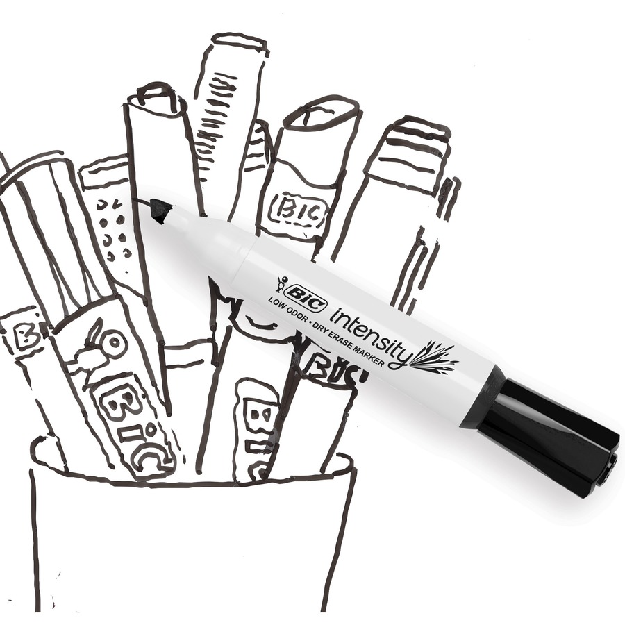 BIC Intensity Low Odor Dry Erase Markers - Chisel Marker Point Style - Black - 1 Dozen