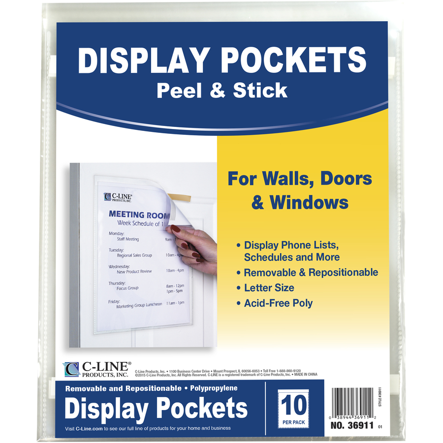C-Line Display Pockets - Peel & Stick, 8-1/2 x 11, 10/PK, 36911
