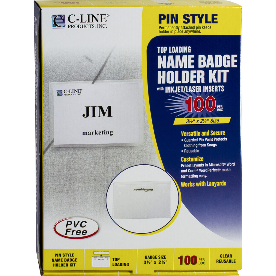 C-Line Pin Style Folded Name Badge Holders - 2.30" (58.42 mm) x 3.50" (88.90 mm) x - Poly - 100 / Box - Clear - Name Badge Holders - CLI94223