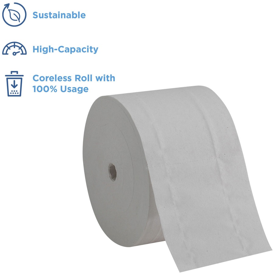 Compact Coreless Recycled Toilet Paper - 2 Ply - 4.05" x 3.85" - 1500 Sheets/Roll - 5.75" Roll Diameter - White - 18 / Pack