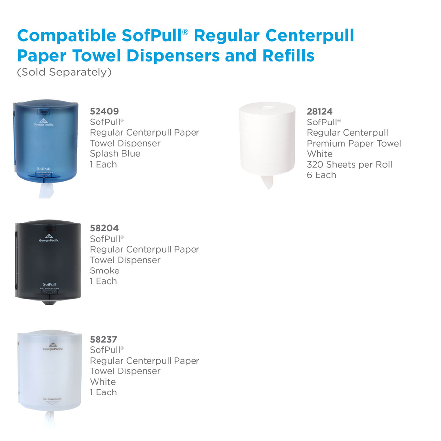 SofPull Centerpull Regular Capacity Paper Towels - 1 Ply - 15" x 7.80" - 320 Sheets/Roll - White - 6 / Carton