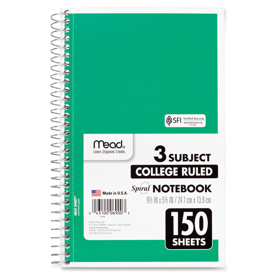 Mead Five-Star Wirebound 5-Subject Notebook - 200 Sheets - Wire Bound - 11  x 8 1/2 - White Paper - Assorted Cover - Pocket, Stiff-back, Perforated,  Pocket Divider, Heavyweight, Subject, Spiral Lock - 1 Each - Bluebird  Office Supplies