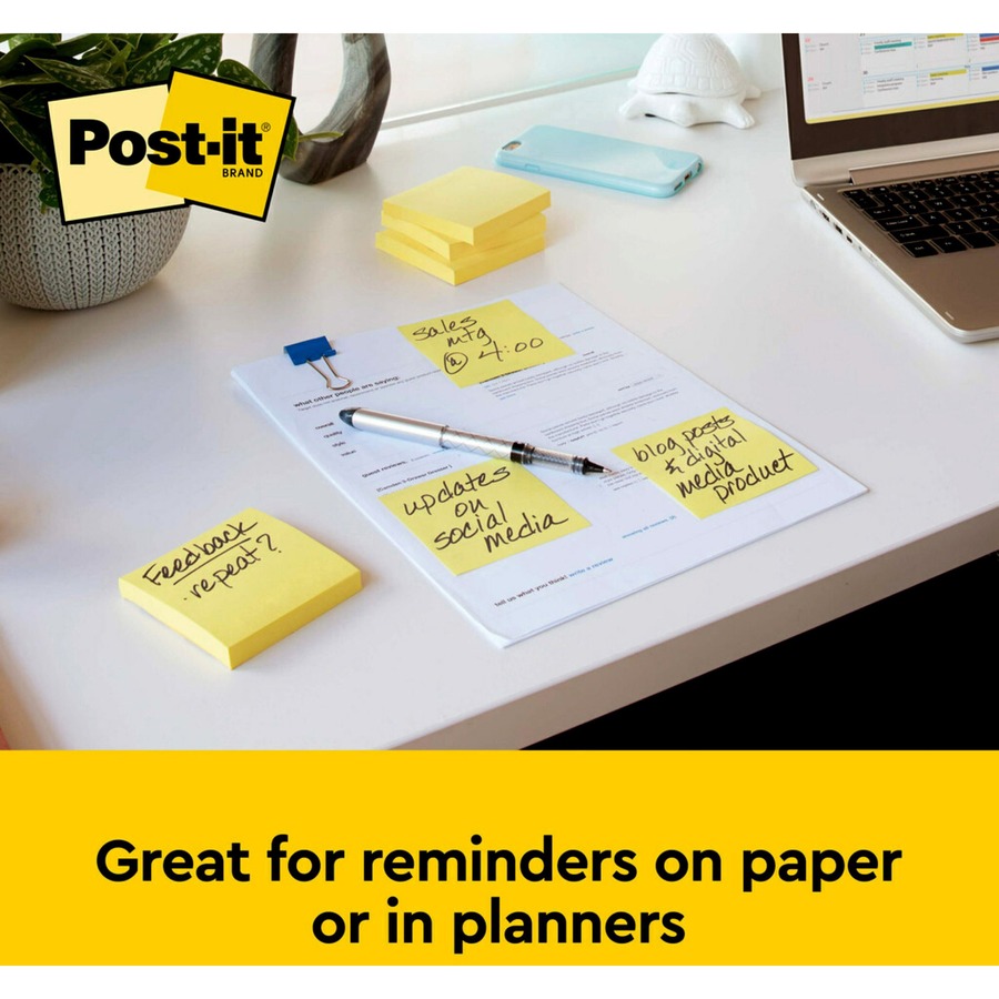 Post-it® Notes Value Pack - 100 - 3" x 3" - Square - Unruled - Canary - Self-adhesive - 5 / Pack