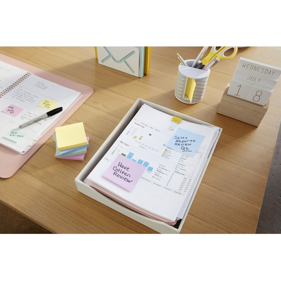 Post-it® Notes Original Notepads -Marseille Color Collection - 1200 - 3" x 3" - Square - 100 Sheets per Pad - Unruled - Assorted - Paper - Self-adhesive, Repositionable - 12 / Pack - Adhesive Note Pads - MMM654AST