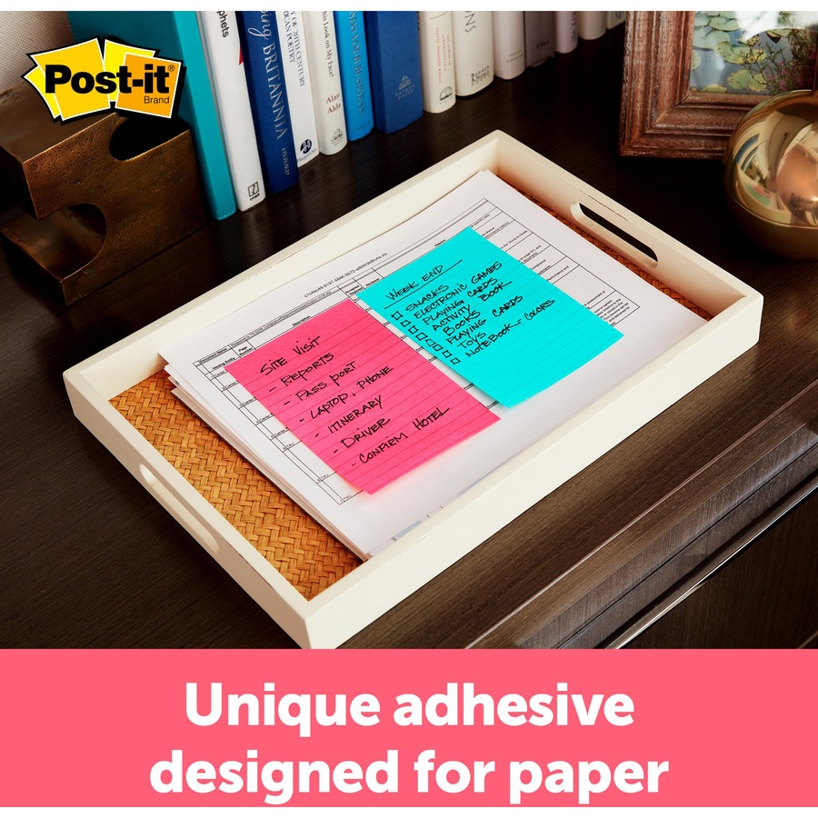 Post-it® Notes Original Lined Notepads - Cape Town Color Collection - 300 - 4" x 6" - Rectangle - 100 Sheets per Pad - Ruled - Assorted - Paper - Self-adhesive, Repositionable - 3 / Pack - Adhesive Note Pads - MMM6603AN