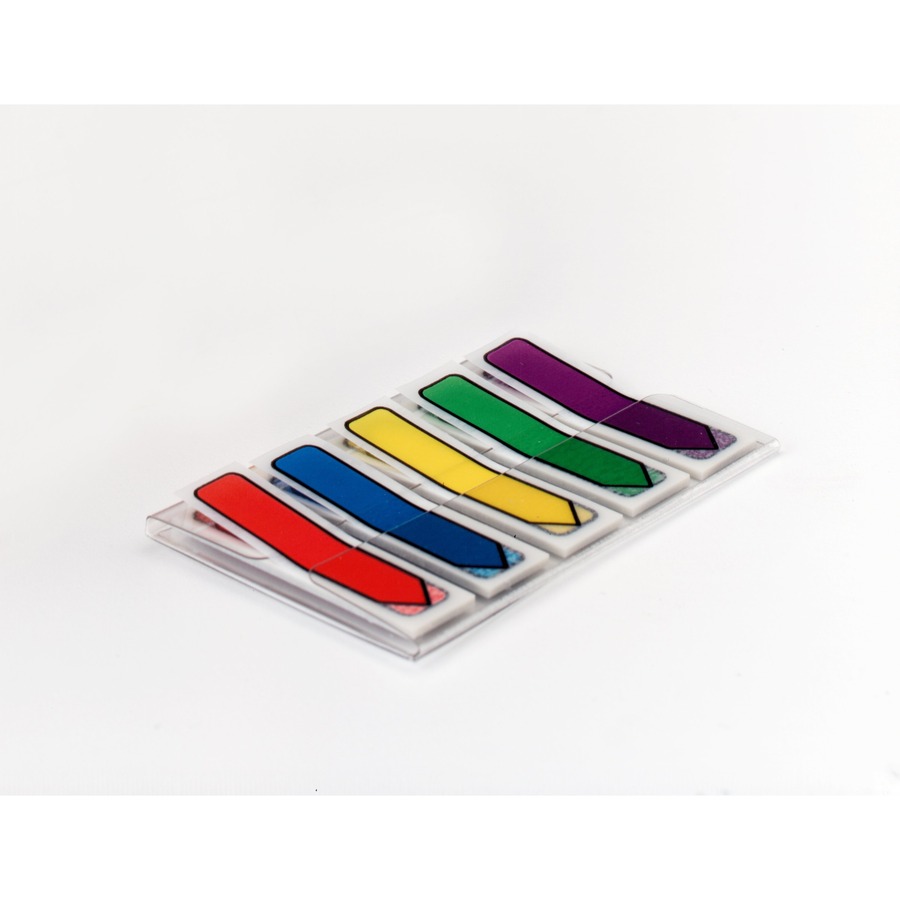 Post-it® 1/2"W Arrow Flags in On-the-Go Dispenser - Bright Colors - 20 x Blue, 20 x Green, 20 x Purple, 20 x Red, 20 x Yellow - 0.50" x 1.75" - Arrow, Rectangle - Unruled - Blue, Green, Purple, Red, Yellow, Assorted - Removable, Self-adhesive - 100 /  - Flags - MMM684ARR1