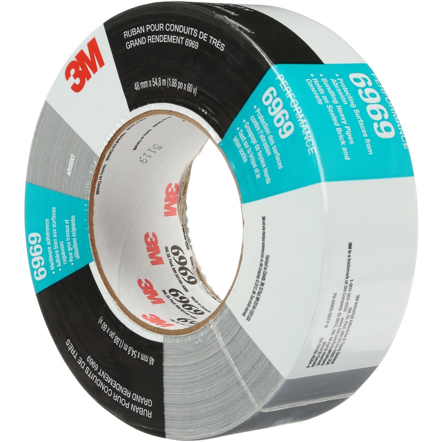 3M Heavy-duty Duct Tape - 60 yd Length x 1.88" Width - 10.7 mil Thickness - 3" Core - Cloth, Rubber - 10.60 mil - Polyethylene Coated Cloth Backing - 1 / Roll - Silver
