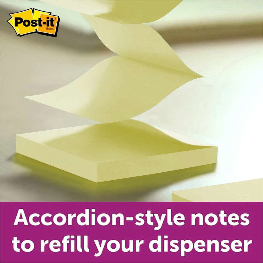 Post-it® Dispenser Notes - 600 - 3" x 3" - Square - 100 Sheets per Pad - Ruled - Yellow - Paper - Pop-up, Fanfold, Refillable - 6 / Pack
