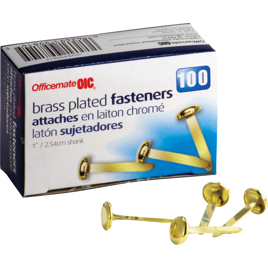 Officemate Round Head Fasteners, Gold, 100/Box (99814)