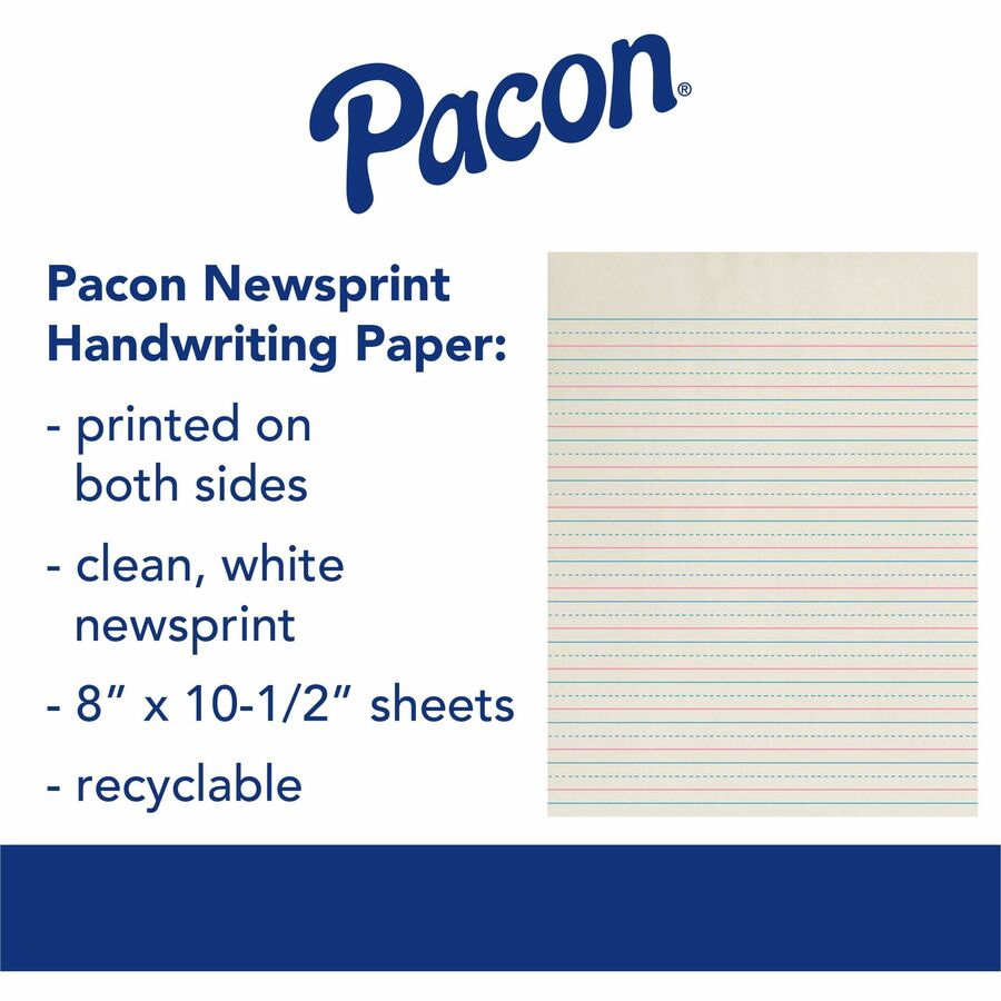 Newsprint Handwriting Paper, Skip-A-Line, Grade 1, 1 x 1/2 x 1/2 Ruled  Long, 11 x 8-1/2, 500 Sheets - PAC2631, Dixon Ticonderoga Co - Pacon
