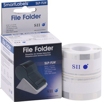 Seiko SLP-FLB File Folder Labels, 9/16 in x 3-7/16 in,White/Blue, 130 Labels/Roll, 2 Rolls/Box