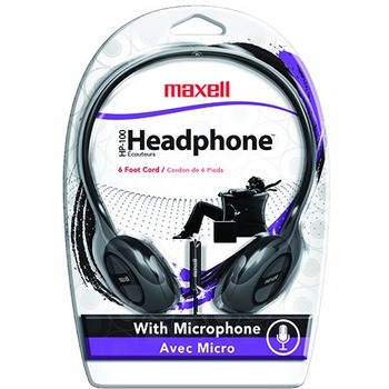 Maxell Adjustable Wired Headphone with 6 Foot Cord, Black