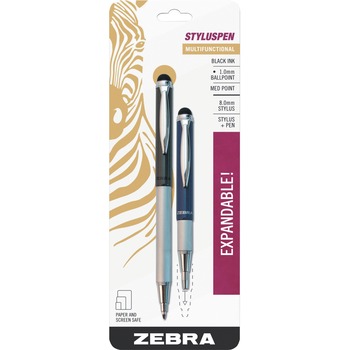Zebra StylusPen Telescopic Ballpoint Pen/Stylus, Black Ink, Blue/Gray Barrel