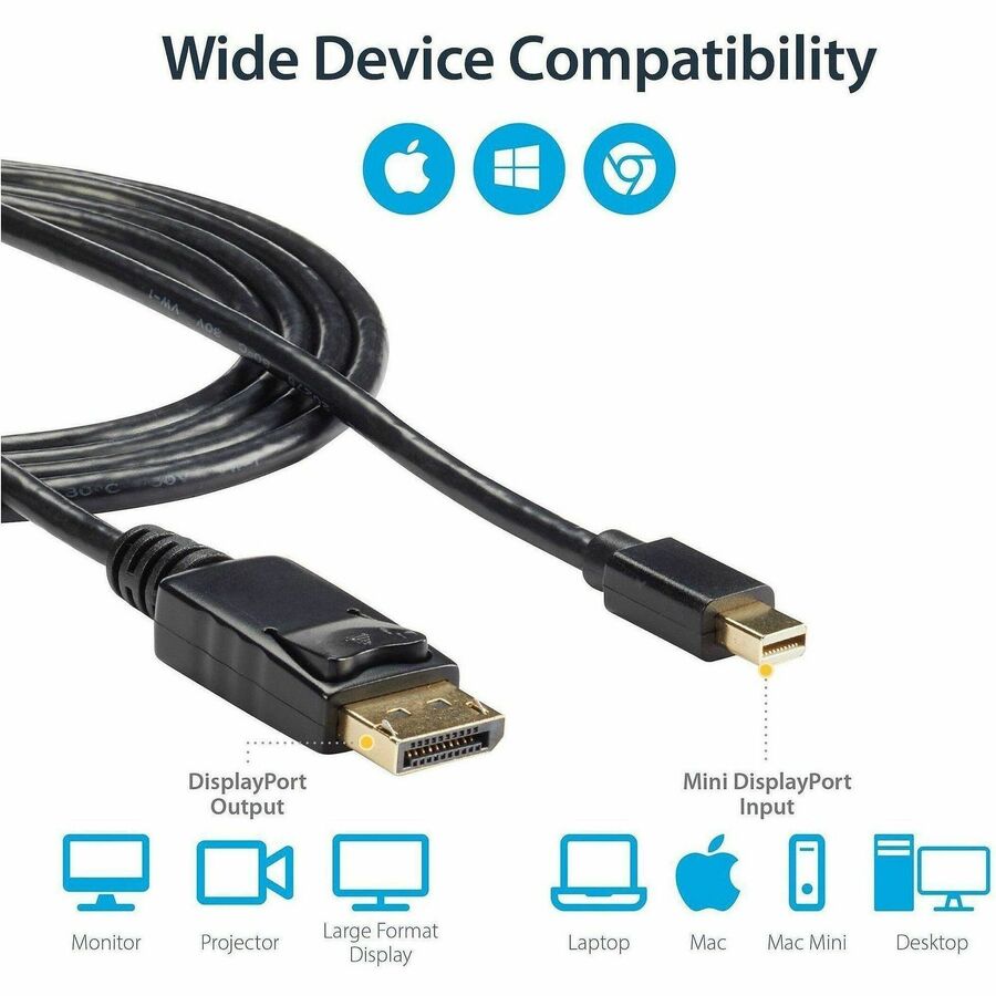 StarTech 6ft Mini DisplayPort to DisplayPort 1.2 Cable, 4K x 2K mDP to DisplayPort Adapter Cable, Mini DP to DP Cable for Monitor