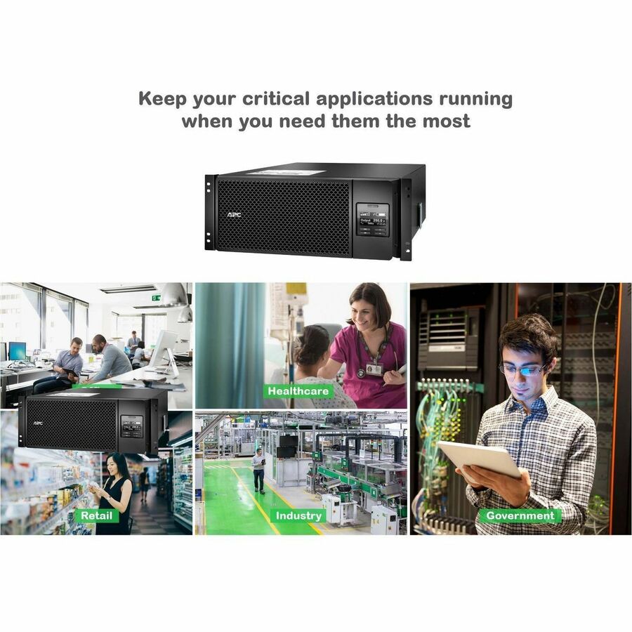 APC Smart-UPS On-Line, 6kVA/6kW, Rackmount 4U, 208V, 2x L6-20R+3x L6-30R NEMA outlets, Network Card+SmartSlot, Extended runtime, W/ rail kit