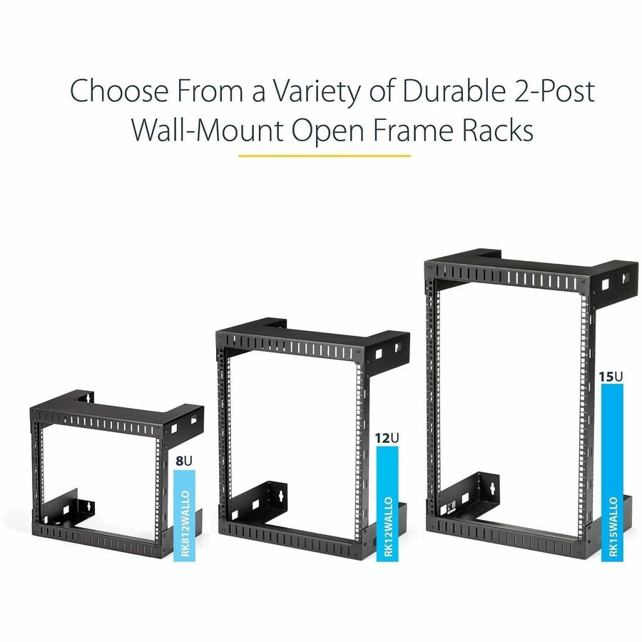 StarTech.com 12U Wall-Mount Server Rack - 12 in. Depth - For Server, LAN Switch, Patch Panel, Computer - 12U Rack Height12" Rack Depth - Wall Mountable Open Frame - 2 Post - Black - SPCC - 198.42 lb Maximum Weight Capacity - 5 Year Warranty
