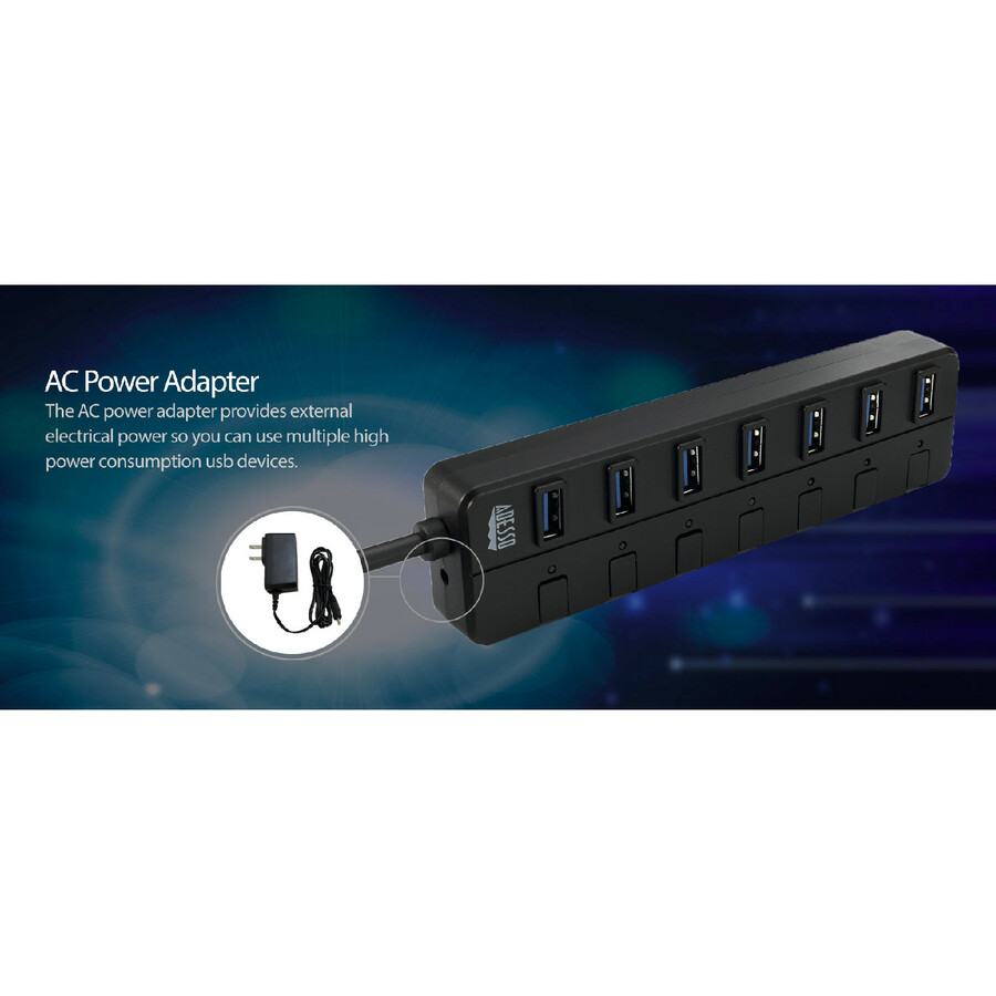 Adesso 7-ports USB 3.0 Hub with 5V2A Power Adaptor