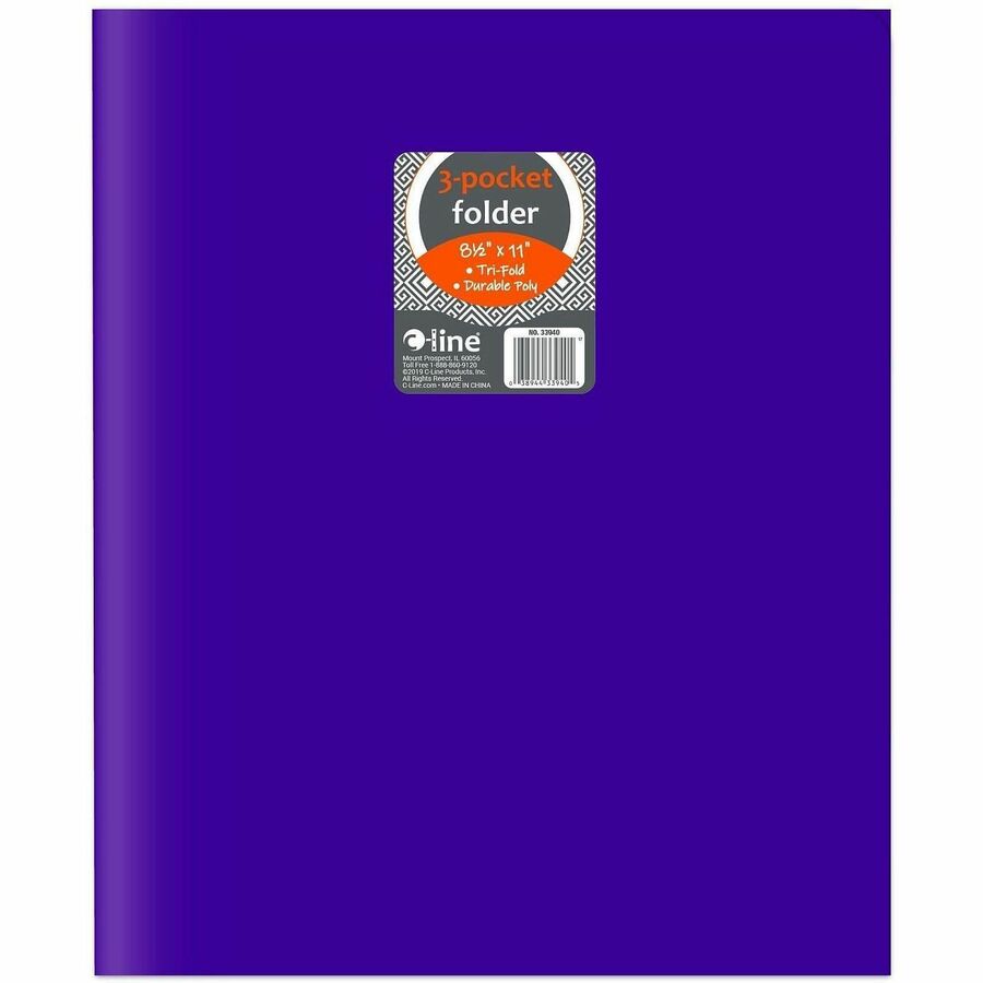 C-Line Letter Pocket Folder - 8 1/2" x 11" - 3 Internal Pocket - Black, Blue, Green, Orange, Red, Purple, Yellow - 24 / Box