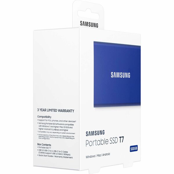 Samsung T7 500GB USB3.2  Blue External Solid State Drive