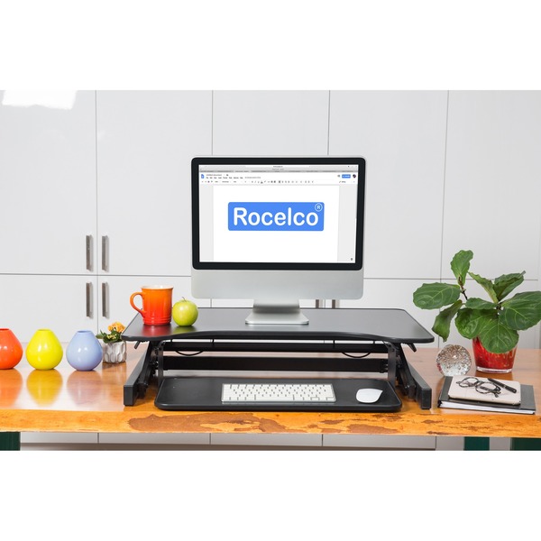 ROCELCO Sit To Stand Adjustable Height Desk Riser (Black)