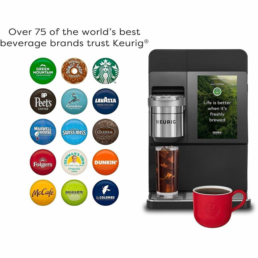 GMT9166 - K-4500 Commercial Cafe System offers the ability to make cafe-style beverages with a single coffeemaker for your large office or business. K-4500 includes two powder hoppers - one for milk and the other for French Vanilla-flavored or Chocolate-flavored milk powders. Make more than 20 different recipes such as flavored coffees, lattes, cappuccinos and more. BrewID recognizes your K-Cup pod and suggests customized brew settings to make each cup distinctively delicious. Personalize your beverage by setting the strength, temperature and cup size. Cafe system is engineered and developed for high-traffic areas with back-to-back brewing to reduce downtime between brews.