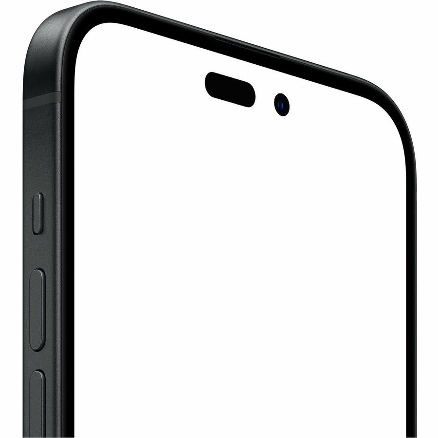 Apple iPhone 15 in Black showing the 6.1-inch display with Dynamic Island and dual rear cameras — alternate view 10