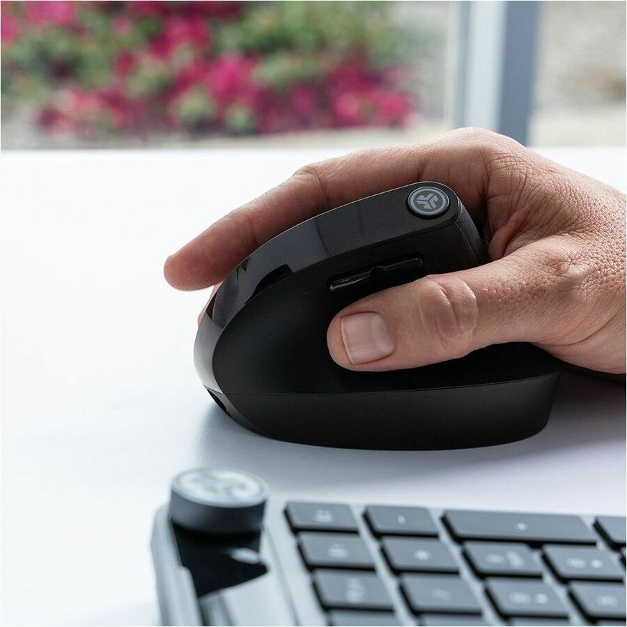 JLAB JBuds Ergonomic Wireless Mouse in black, shown from a top-front angle — alternate view 10