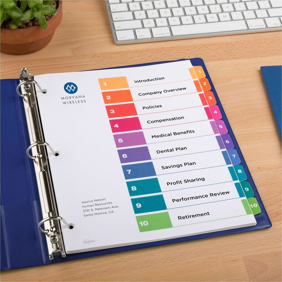Avery&reg; Ready Index&reg; Table of Content Dividers for Laser and Inkjet Printers, 10 tabs, 1 set