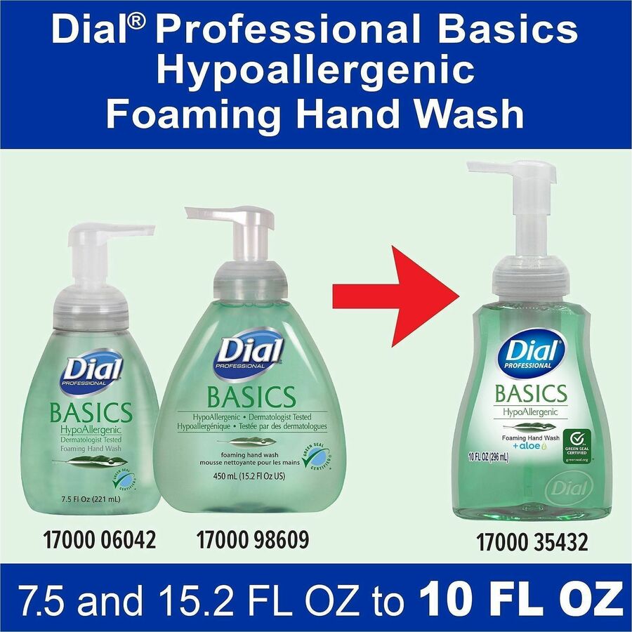 Dial Professional Basics HypoAllergenic Foam Hand Soap - 10 fl oz - Pump Dispenser - Hand, Commercial, Healthcare, School, Office, Restaurant, Daycare - Clear - 1 Each