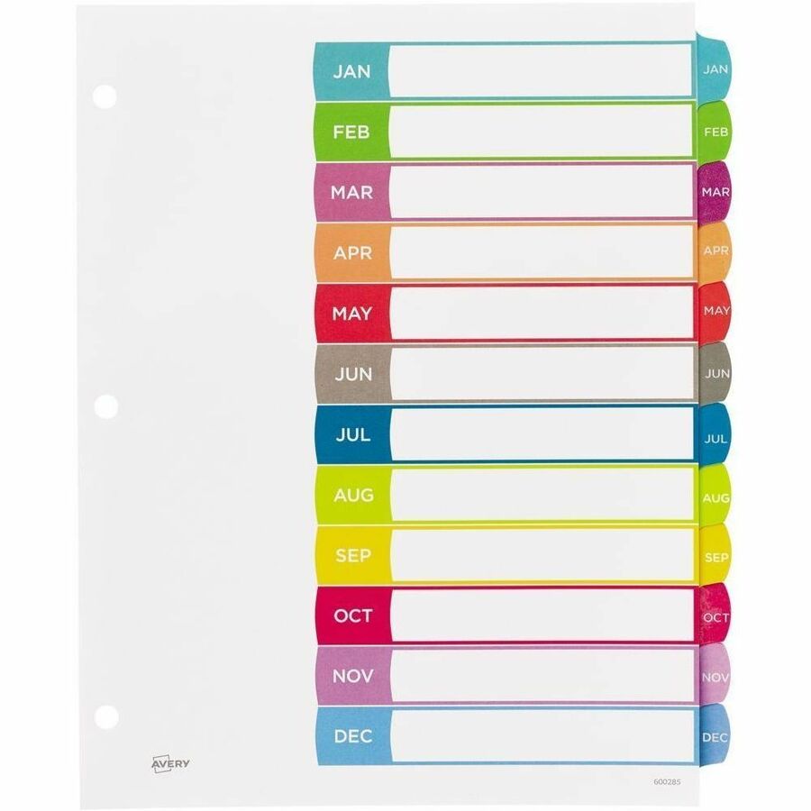 Intercalaires Ready Index&reg; personnalisables avec table des mati&egrave;res onglets Jan-D&eacute;c, pour imprimantes Laser et Jet d'encre