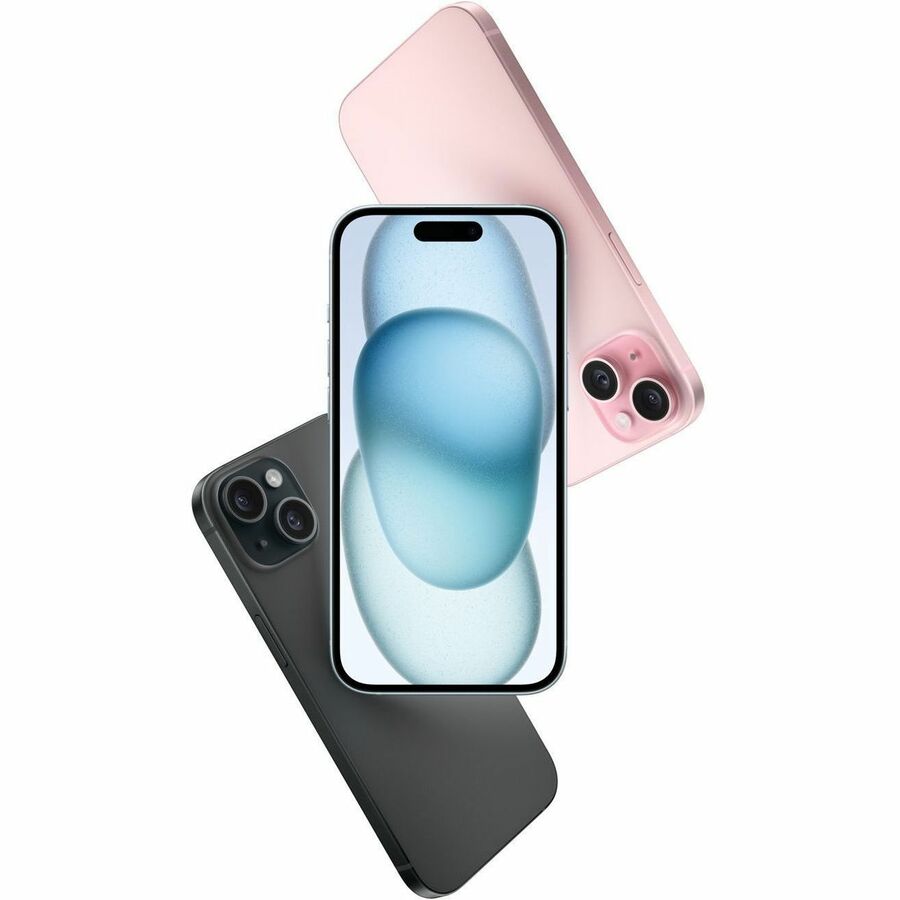 Apple iPhone 15 in Black showing the 6.1-inch display with Dynamic Island and dual rear cameras — alternate view 11