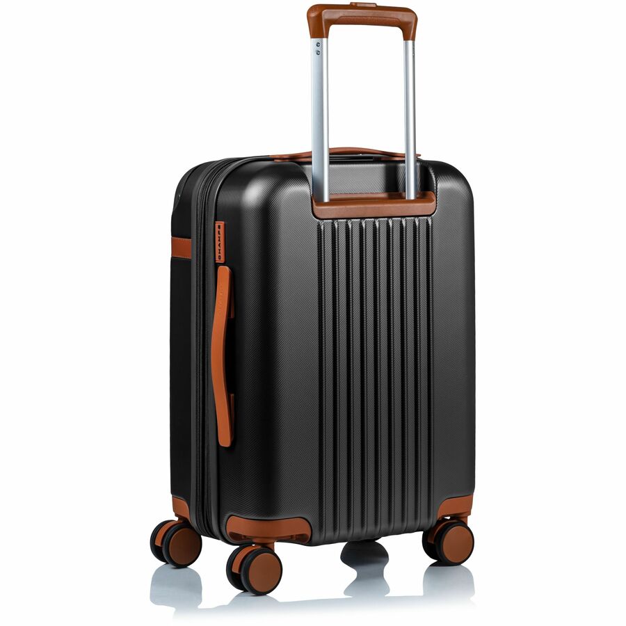 Black polycarbonate carry-on suitcase with spinner wheels for travel — alternate view 11