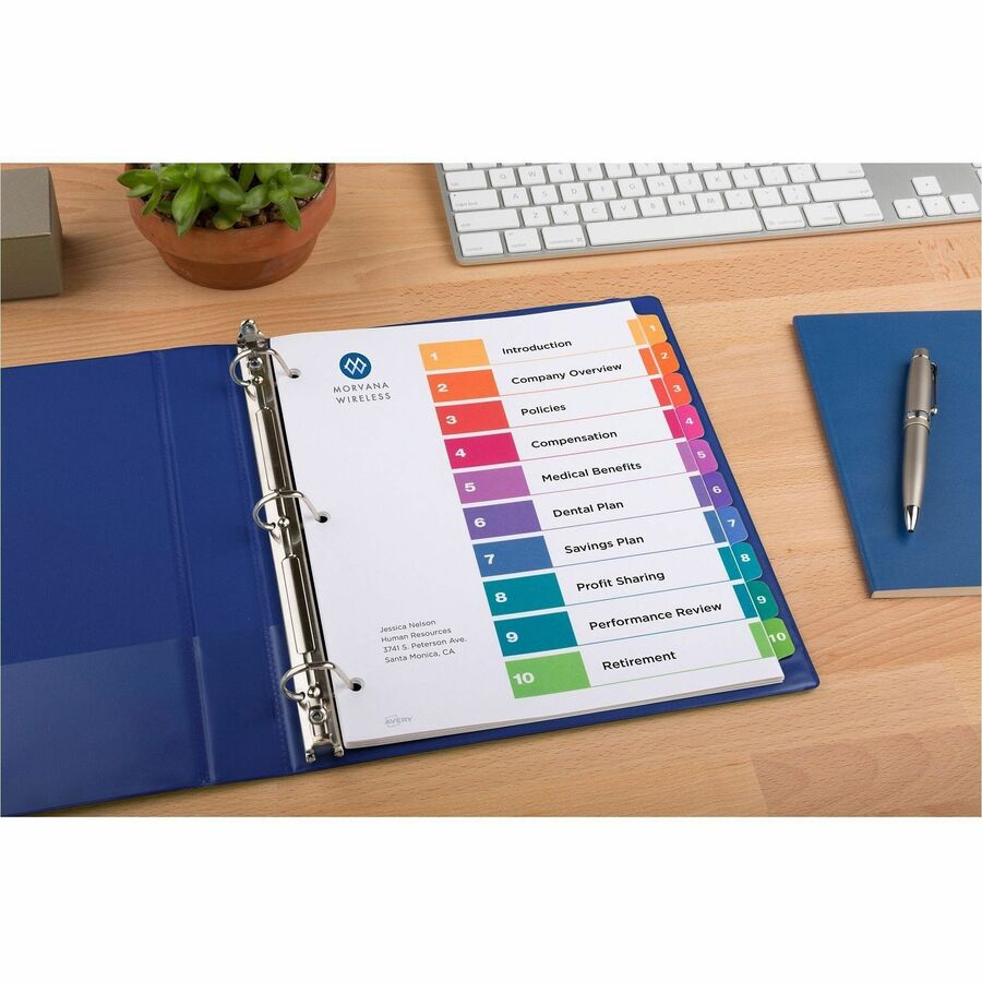 Avery&reg; Ready Index&reg; Table of Content Dividers for Laser and Inkjet Printers, 10 tabs, 1 set