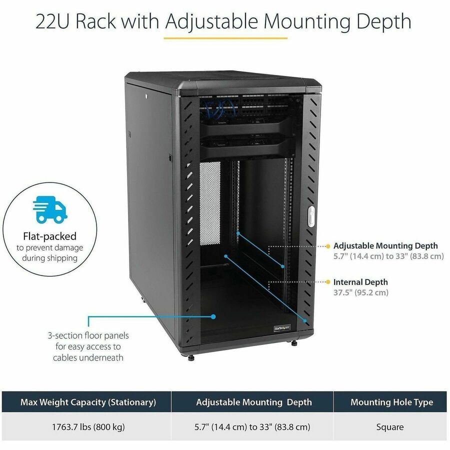 Startech 22u Rack StarTech.com 22U 36in Knock-Down Server Rack Cabinet with Casters ...