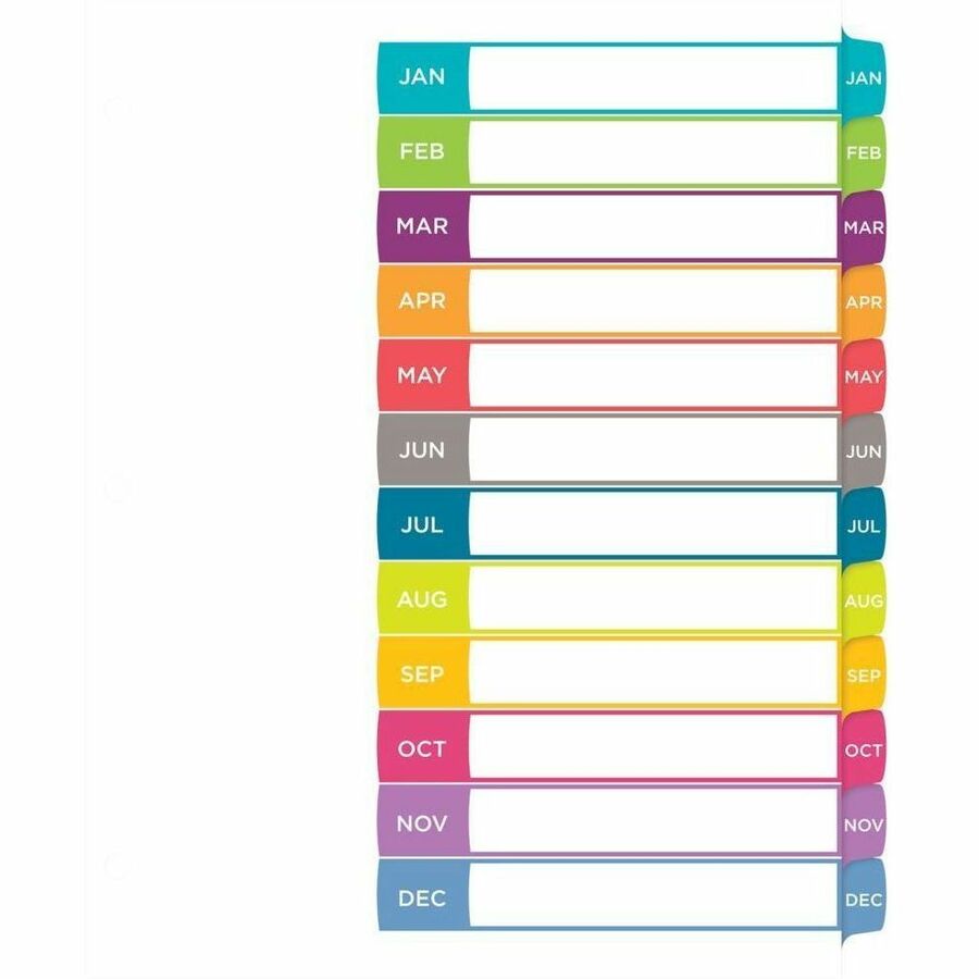 Intercalaires Ready Index&reg; personnalisables avec table des mati&egrave;res onglets Jan-D&eacute;c, pour imprimantes Laser et Jet d'encre