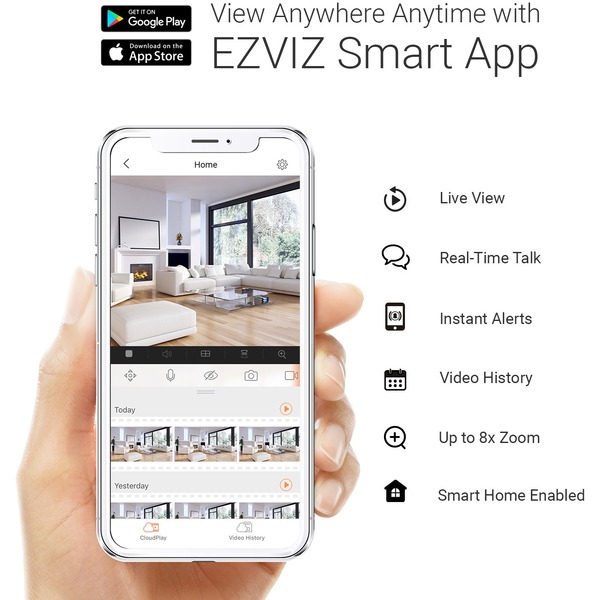 EZVIZ C6W Smart 2K QHD Indoor Pan/Tilt Wi-Fi Security Camera with Auto-zoom motion tracking, 360° Panoramic View,two-way audio, microSD (max 256g), Works with Google Assistant and Amazon Alexa (EZC6W3H4)