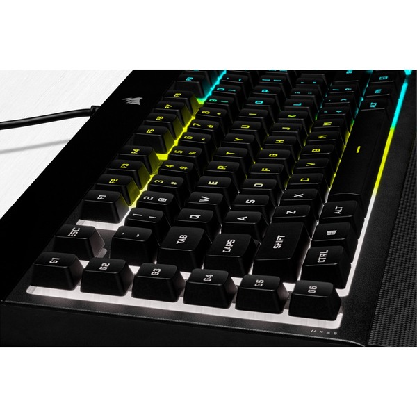 The CORSAIR K55 RGB PRO Gaming Keyboard lights up your desktop with five-zone dynamic RGB backlighting and powers up your gameplay with six easy to set up dedicated macro keys. The K55 RGB PRO XT is certified for IP42 dust and spill-resistance to stand up