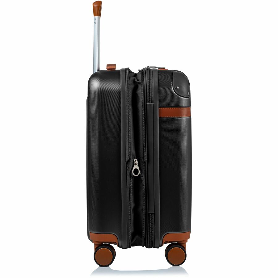 Black polycarbonate carry-on suitcase with spinner wheels for travel — alternate view 13