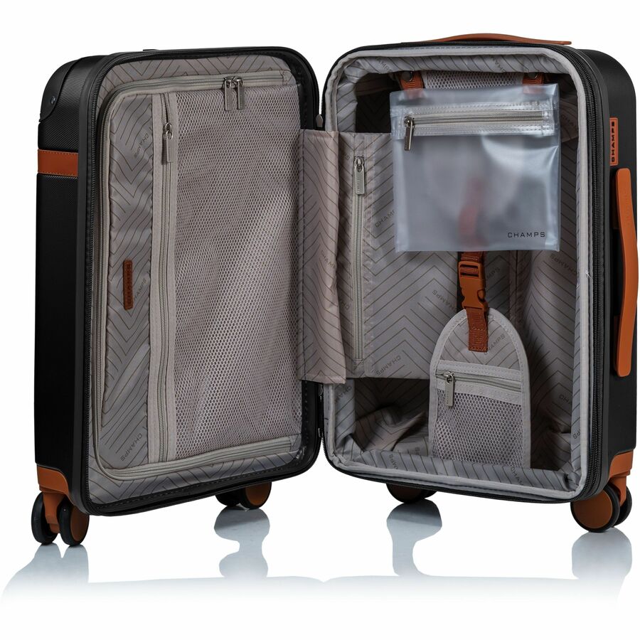 Black polycarbonate carry-on suitcase with spinner wheels for travel — alternate view 14