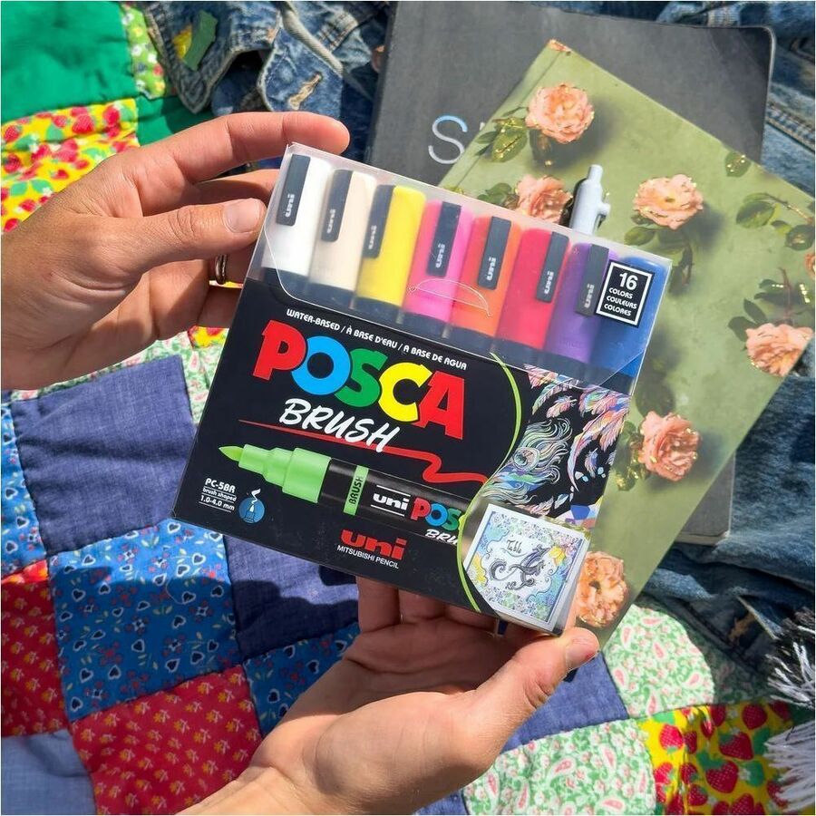 uni&reg; POSCA PC-5BR, Water-Based Brush Tip Paint Markers (8 Pack)