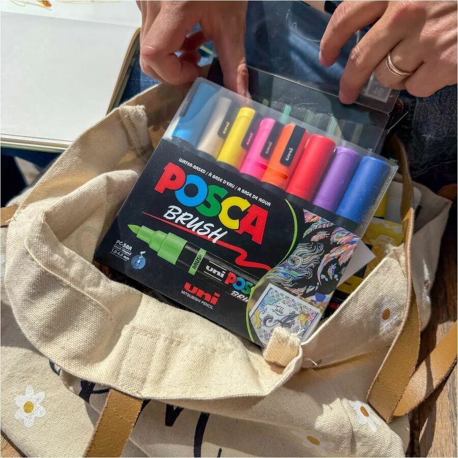 uni&reg; POSCA PC-5BR, Water-Based Brush Tip Paint Markers (8 Pack)