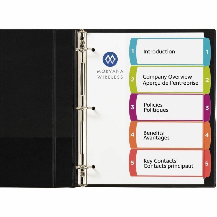 Intercalaires Ready Index&reg; personnalisables avec table des mati&egrave;res 5 onglets, pour imprimantes Laser et Jet d'encre